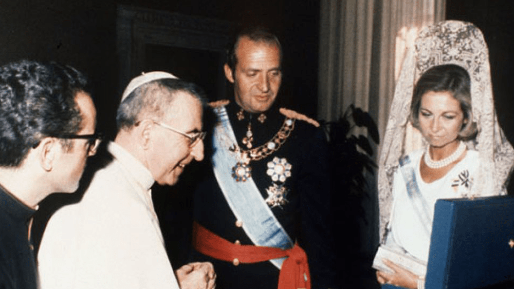 El papa Juan Pablo I con los reyes de España, Don Juan Carlos I y Doña Sofía